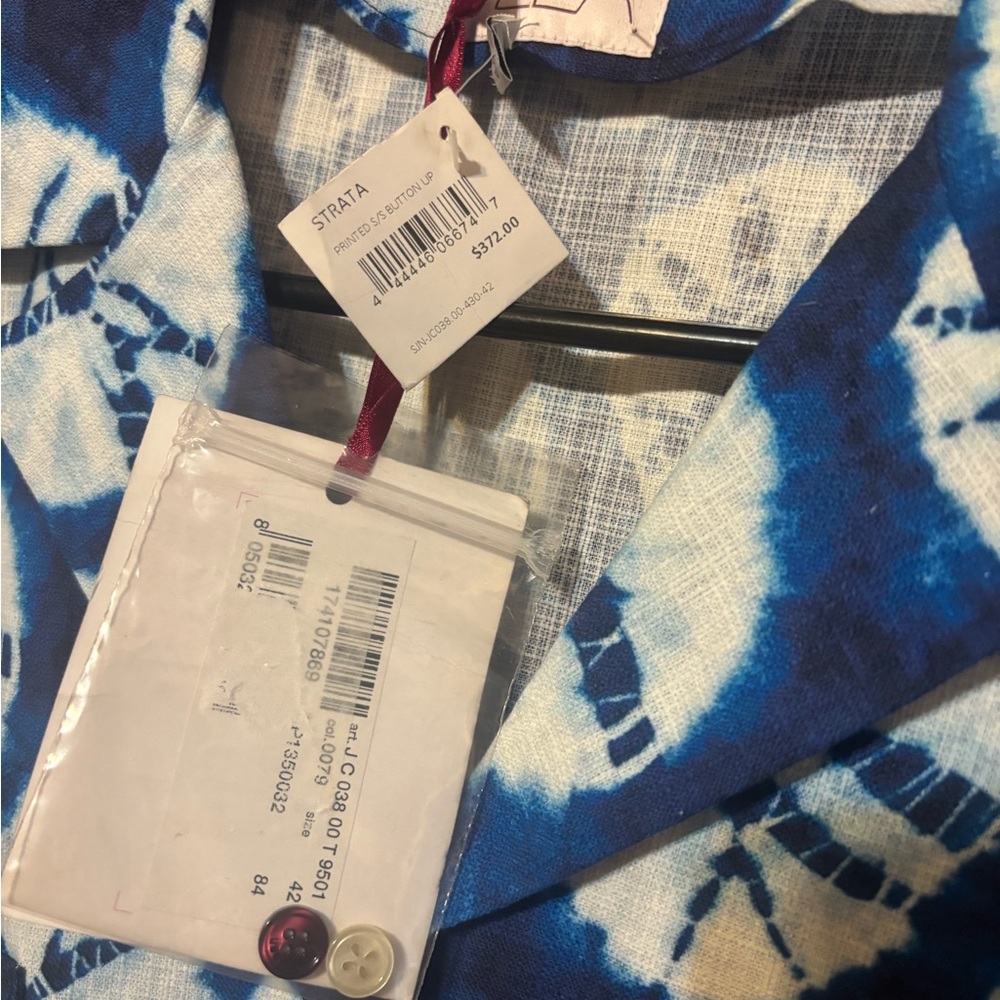 NWT Stella Jean Strata Blue Shibori Print Cotton Camp Shirt IT 42 US M - Picture 3 of 10